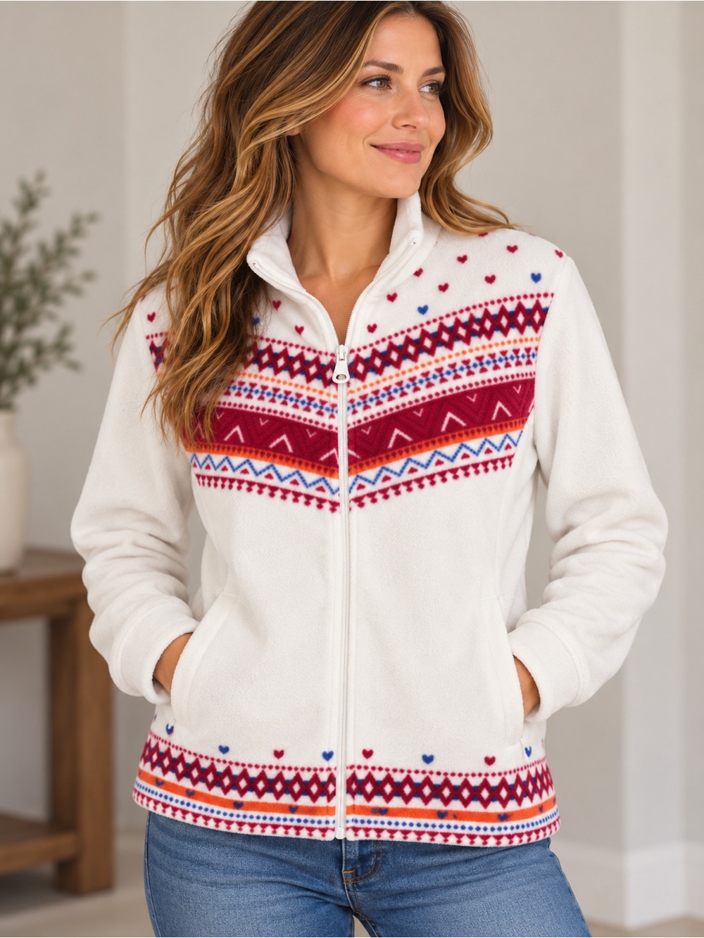 Atlas for Women Nordic Fleece Jacket Size 8–10 | Fair Isle Ski Style | Like New